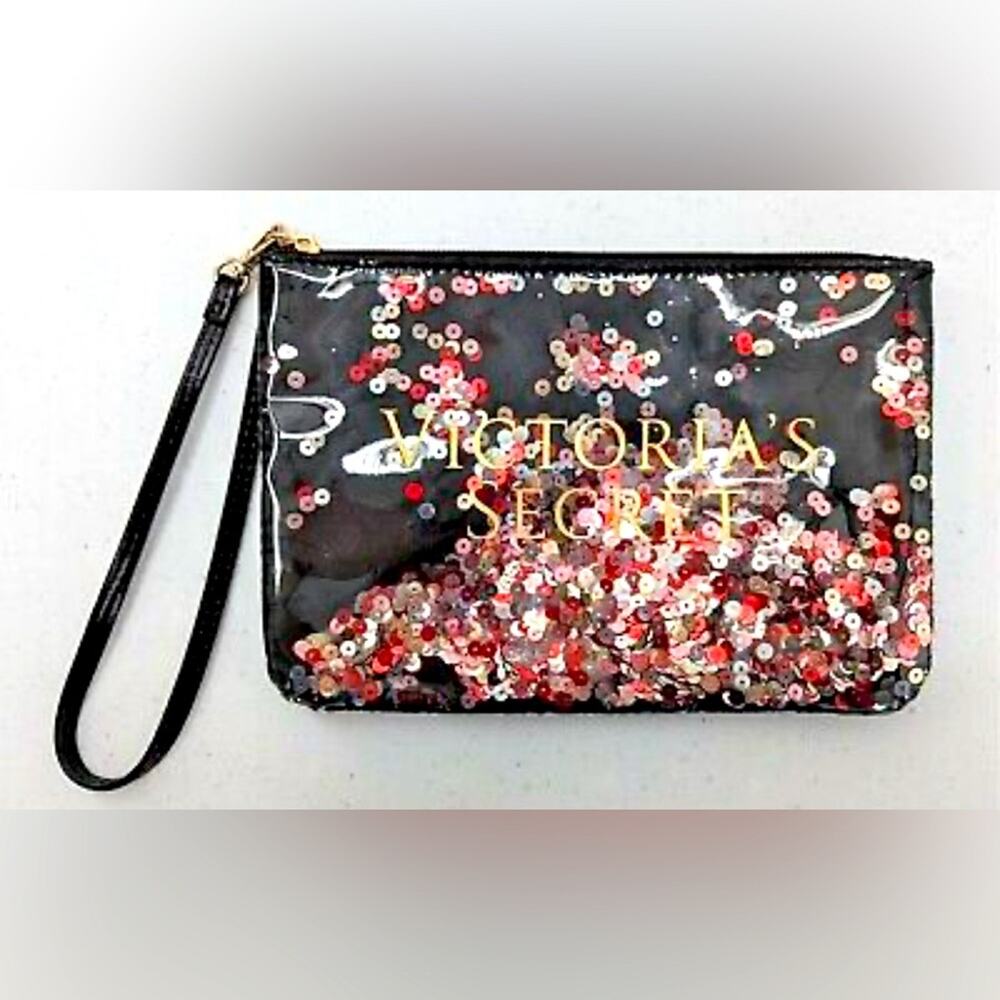 Victoria’s Secret Black Sequin wristlet Zipper Bag